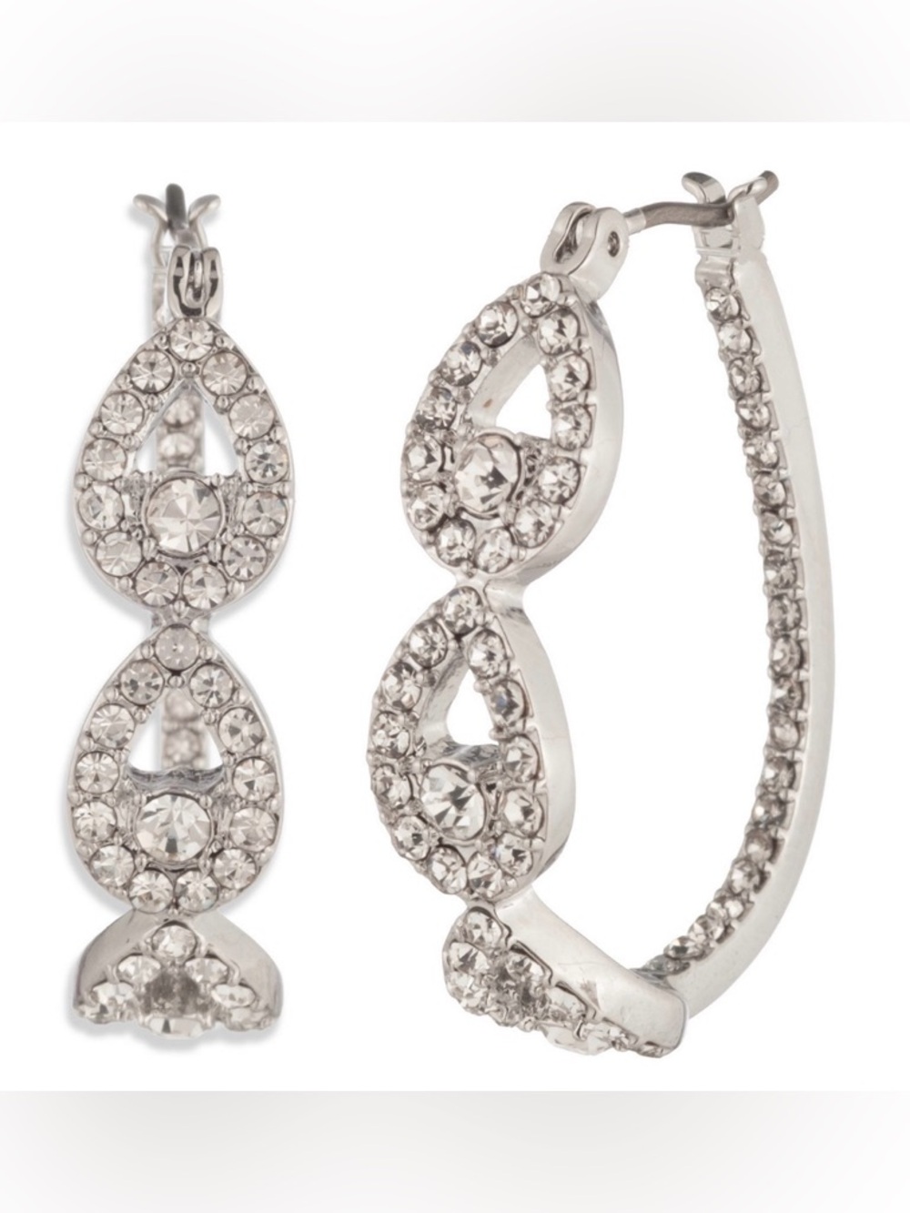 NWT! Givenchy Metal-Tone Crystal Pave Pear Hoop Earrings